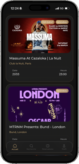 Liste des soirées dans l’app Night Square